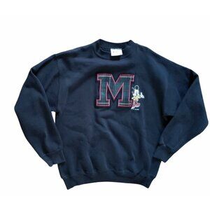 Vintage Velva Sheen Mickey Mouse sweatshirt Large black USA Plaid Patch Graphic